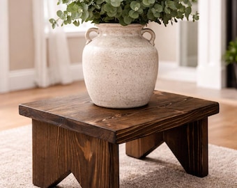 Cedar Wood Step Stool, 8 Inch Unfinished Rustic Foot Stool