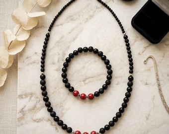 Ensemble Nuit Écarlate – Onyx Noir & Howlite Rouge
