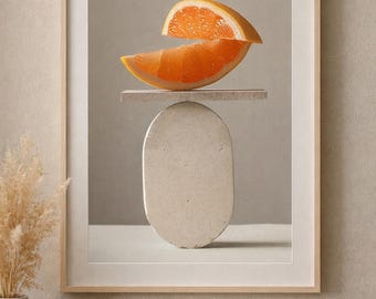 Citrus Balance Kitchen Wall Art | Modern Still Life Print | Minimalist Orange Poster | Digital Download