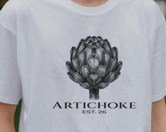 Artichoke Botanical Graphic Tee, Aesthetic Minimalist Streetwear, Heavy Cotton Oversized Shirt, Original Digital Art, Premium Nature Print