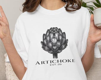Artichoke Botanical Graphic Tee, Aesthetic Minimalist Streetwear, Heavy Cotton Oversized Shirt, Original Digital Art, USA Shipping