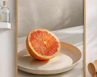 Grapefruit Wellness Wall Art | Neutral Kitchen Decor | Minimalist Citrus Print | Digital Download
