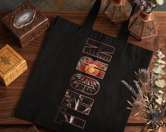 Black Organic Cotton Tote Bag with Neon Design, Eco Friendly Reusable Bag, Aesthetic Canvas Shoulder Bag