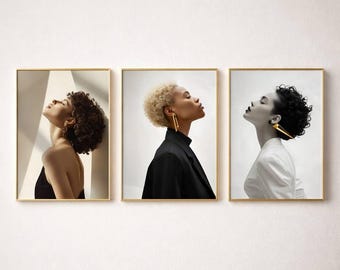 Gold Accent Fashion Portrait Set – Minimalist Wall Art (3 Prints)