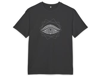 Geometric Eye Oversized Tee, Unisex Graphic Streetwear, Heavyweight Cotton T-Shirt, Modern Art Graphic Top, Gift for Her