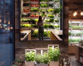 Hydroponic Kitchen Wall Art – Indoor Garden Print Set – Vertical Farming Poster – Modern Botanical Decor – Digital Download