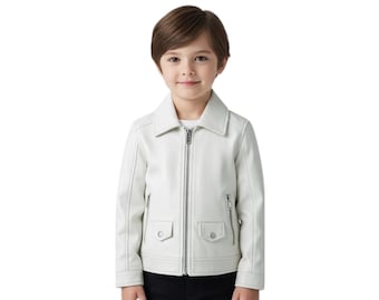 Chaqueta clásica de cuero genuino blanco