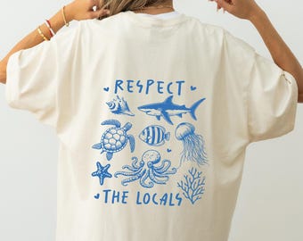 Camiseta de animales marinos, camiseta "Respeta a los locales", camiseta gráfica de vida marina, camiseta para amantes de la playa, camiseta unisex de vida marina, regalo costero
