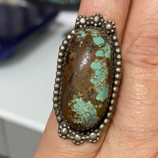 Gorgeous Old Vintage Navajo Natural Number 8 Mine Turquoise Ring Size 3 1/4  10 Grams