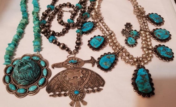 Stunning Vintage Navajo Morenci Turquoise Squash … - image 4