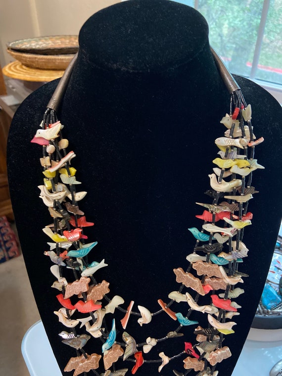 Breathtaking Vintage Native American Zuni Fetish Turquoise Coral Shell Heishi Necklace Breathtaking Vintage Native American Zuni Fetish Turquoise Coral Shell Heishi Necklace