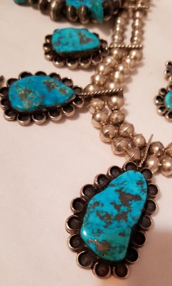 Stunning Vintage Navajo Morenci Turquoise Squash … - image 8