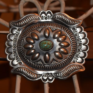 Vintage Navajo Thomas Charley Gorgeous Large Hand Wrought Heavy Sterling Number 8 Turquoise Belt Buckle 3 3/4&quot; By 3 1/4&quot; 67 Grams