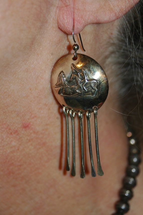 Lovely and long Vintage Navajo sterling earrings