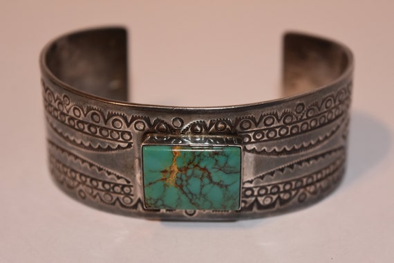 Stunning and Unique Hallmarked Vintage Navajo Turquoise Cuff