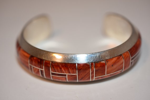 Exquisite Vintage Native American Navajo Rectangular Turquoise Inlay Sterling Silver Bracelet Exquisite Vintage Native American Navajo Rectangular Turquoise Inlay Sterling Silver Bracelet