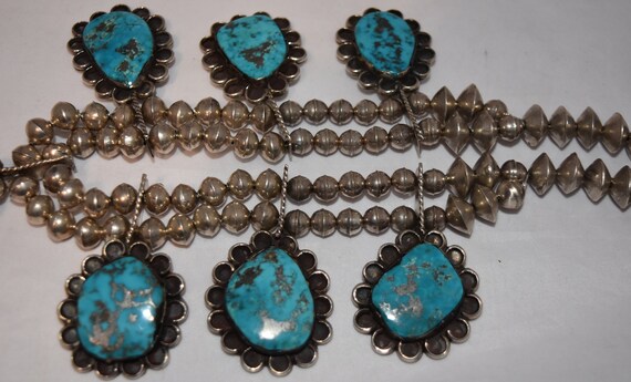 Stunning Vintage Navajo Morenci Turquoise Squash … - image 6