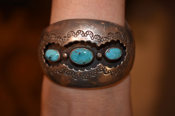 Heavy 76 Gram Vintage Native American Navajo Sleeping Beauty Turquoise Sterling Silver Bracelet Heavy 76 Gram Vintage Native American Navajo Sleeping Beauty Turquoise Sterling Silver Bracelet