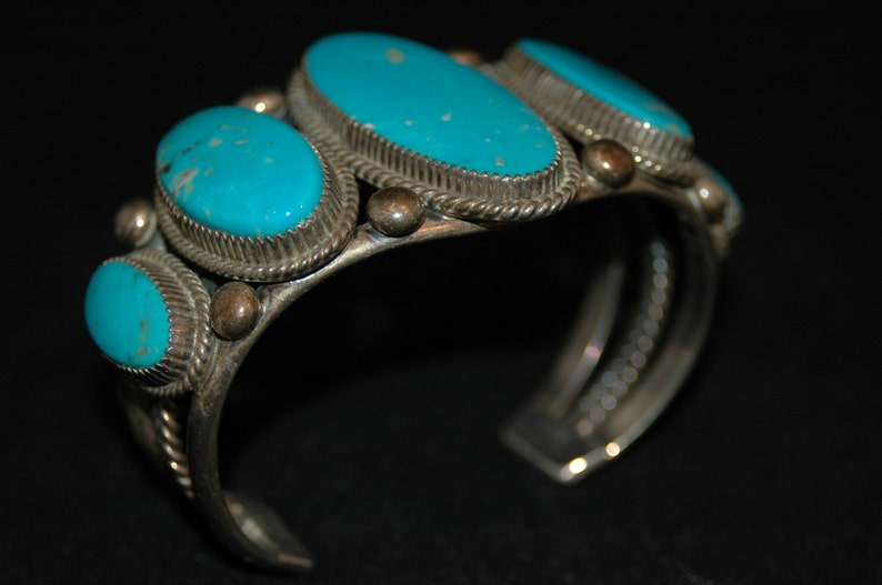 Stunning Vintage Navajo Blue Gem Turquoise Heavy Sterling Etsy