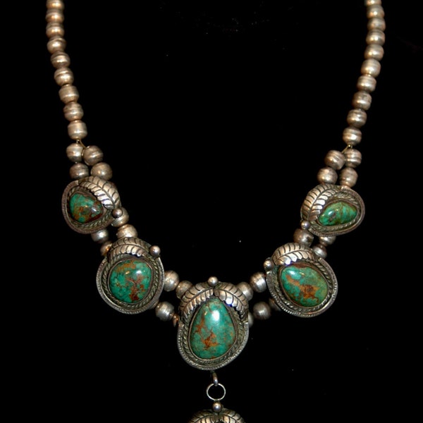 Vintage Navajo Turquoise Squash Blossom Necklace by Jefferson Abeyta