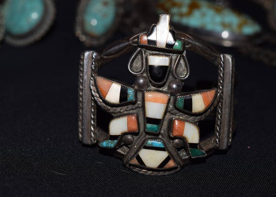 Early Authentic Vintage Native American Zuni Turquoise Knifewing Sterling Silver Bracelet Early Authentic Vintage Native American Zuni Turquoise Knifewing Sterling Silver Bracelet