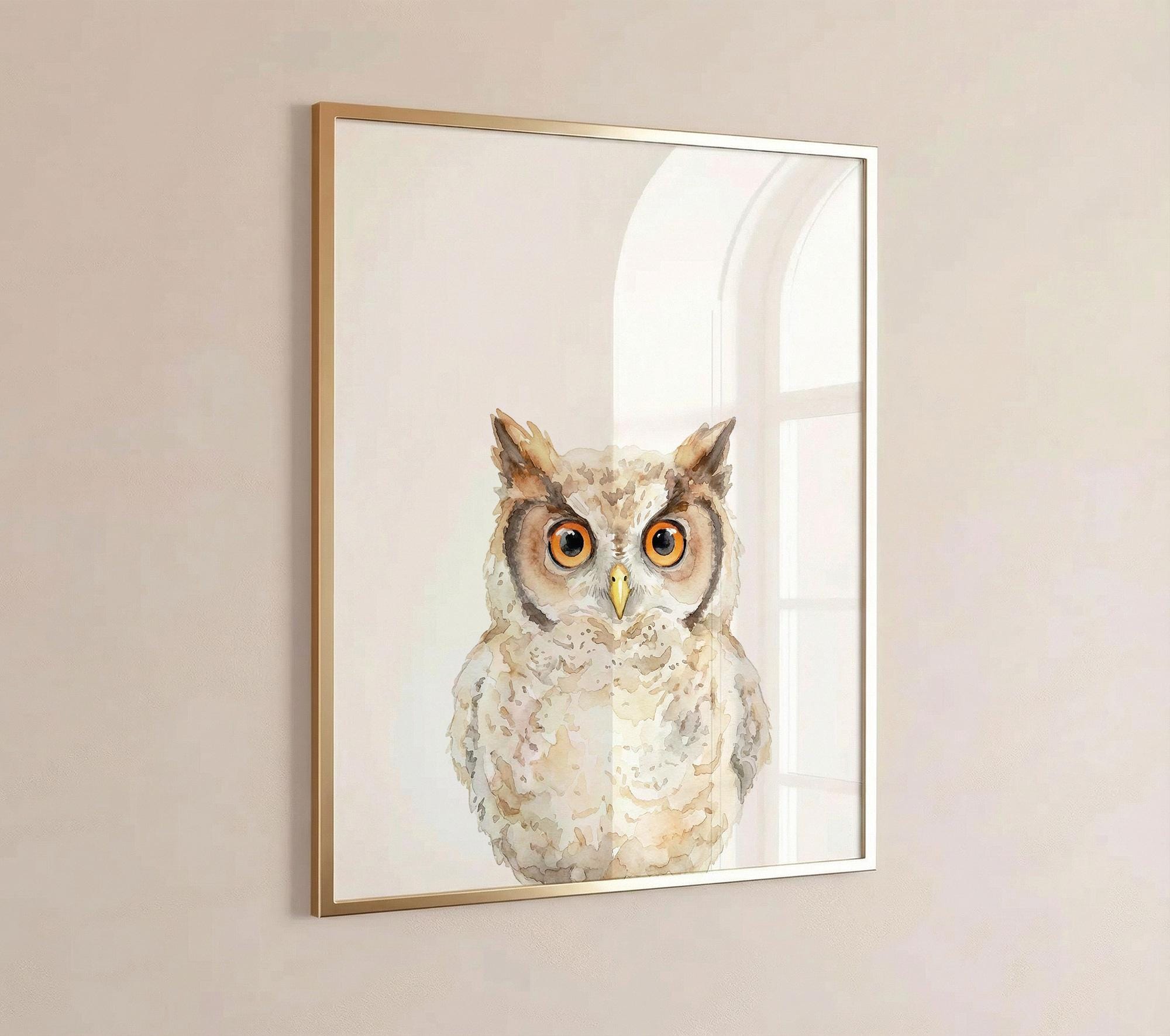 Watercolor Baby Owl Print, Woodland Nursery Wall Art, Cute Owlet Illustration, Boho Bird Decor, Fore