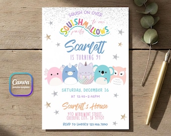 Squishmallow Birthday Invitation, Editable Party Invite (Digital Download)