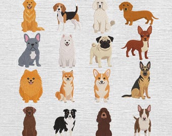 Conjunto de 16 diseños de bordado a máquina de mini perros, diseños de bordado de razas de perros adorables, patrones de bordado de razas de perros personalizados, para amantes de los perros, 5 tamaños.