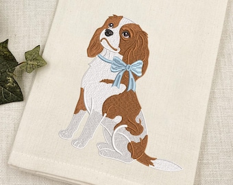 Cavalier King Charles Coquette Bow Embroidery Design, Cavalier King Charles with Bow Machine File,  Dog Embroidery File, Pes Dst Vp3 Exp Jef