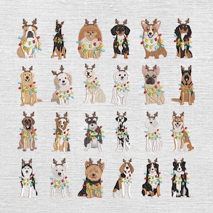 Set 49 Weihnachtshund-Stickmuster, individuelle Stickdatei für Weihnachtshunderassen, festliche Hundestickerei, für Tierliebhaber, PES DST JEF