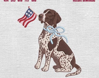 German Shorthaired Pointer Patriotic Embroidery Design, Shorthaired Pointer with American Flag Machine File, 4th of July Dog, 5 Sizes