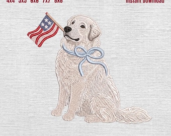 Great Pyrenees Patriotic Embroidery Design, Great Pyrenees with American Flag Machine File, 4th of July Dog Embroidery File, 5 Sizes
