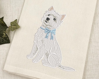 West Highland Terrier Coquette Bow Embroidery Design, West Highland Terrier with Bow Machine File,  Dog Embroidery File, Pes Dst Vp3 Exp Jef