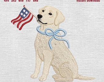 Labrador Patriotic Embroidery Design, Labrador with American Flag Embroidery Machine File, 4th of July Dog Embroidery File, 5 Sizes