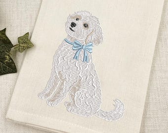 Diseño de bordado de lazo coqueto para Maltipoo, archivo para máquina de bordar Maltipoo con lazo, archivo de bordado de perro, Pes Dst Vp3 Exp Jef