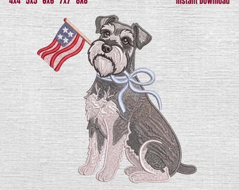 Motif de broderie patriotique Schnauzer nain, schnauzer nain avec fichier Machine drapeau américain, broderie chien 4 juillet, 5 tailles