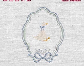 Baby Duck Coquette Bow Embroidery Design, Floral Frame Embroidery, Baby Banner Crest Frame Embroidery File, Cute Duck Frame, 5sizes
