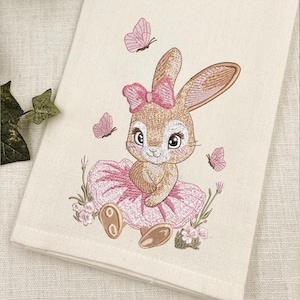 Coquette Bunny Embroidery Design, Easter Bunny Embroidery Design, Floral Bunny with Flower Machine File, Instant Download, 5 Sizes