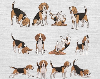 Set 12 Beagle Dog Embroidery Designs, Beagle Lovers Embroidery Machine File Set, Dog Mom Embroidery File, Custom Dog Breed Pes Dst, 5 Sizes