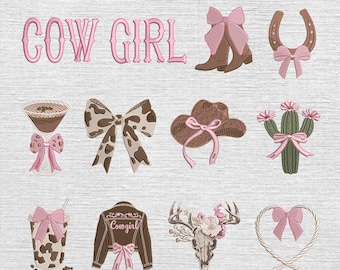 Set 11 Cowgirl Embroidery Designs, Western Girly Embroidery File Set, Cowboy Embroidery Pattern, Rodeo Country Style Embroidery, 5 sizes