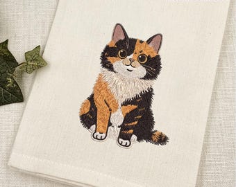 Mini Calico Cat Machine Embroidery Design, Coquette Mini Cat Embroidery Design, Kawaii Calico Cat Embroidery Pattern, Cat Lover, 5 Sizes
