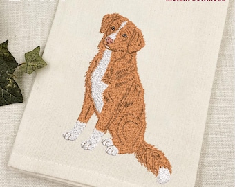 Könnte beinhalten: Eine Stickmaschinendatei mit einem braun-weißen Hundemotiv. Der Text umfasst 5 Sizes available 6,35 cm 7,62 cm 10,16 cm 12,7 cm 15,24 cm, Embroidery Machine File, Instant Download sowie die Formate .PES .DST .JEF .EXP .VP3 .HUS auf Stoff.