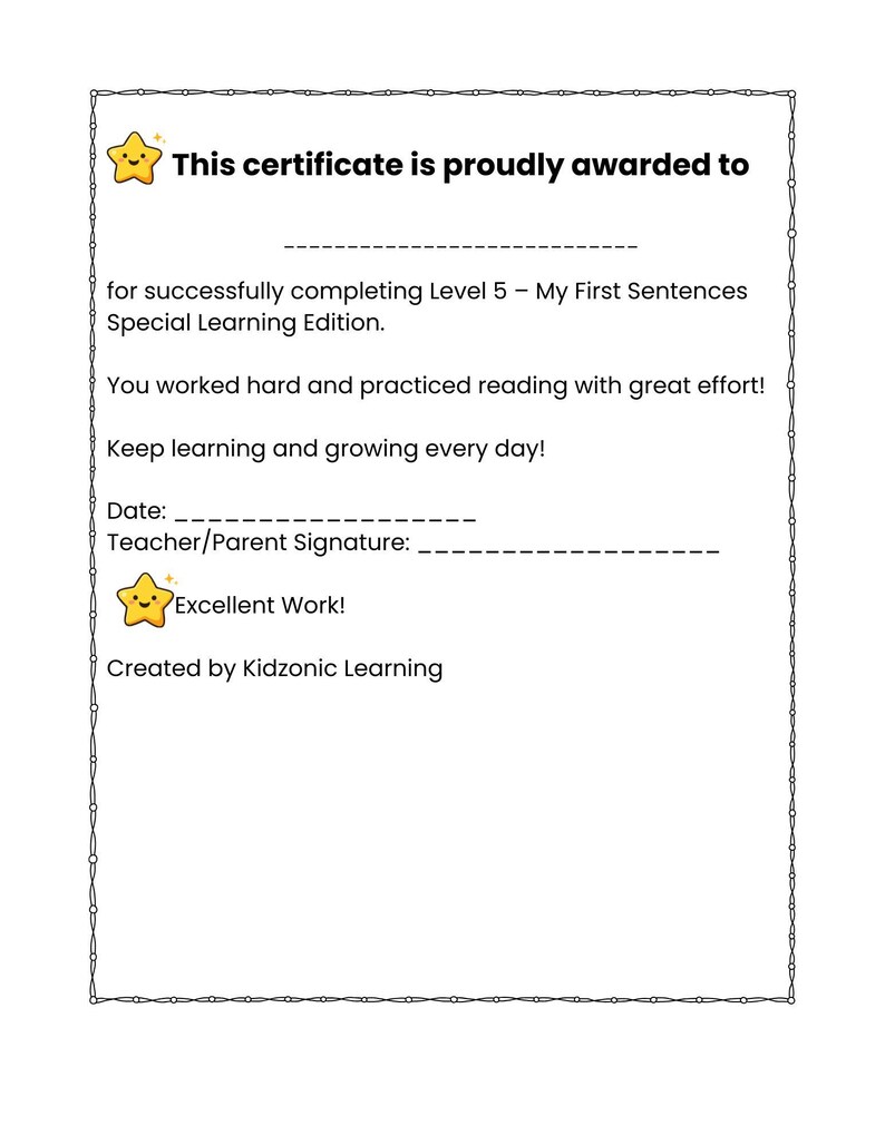 Level 5 Reading Comprehension Workbook | My First Sentences Special ...