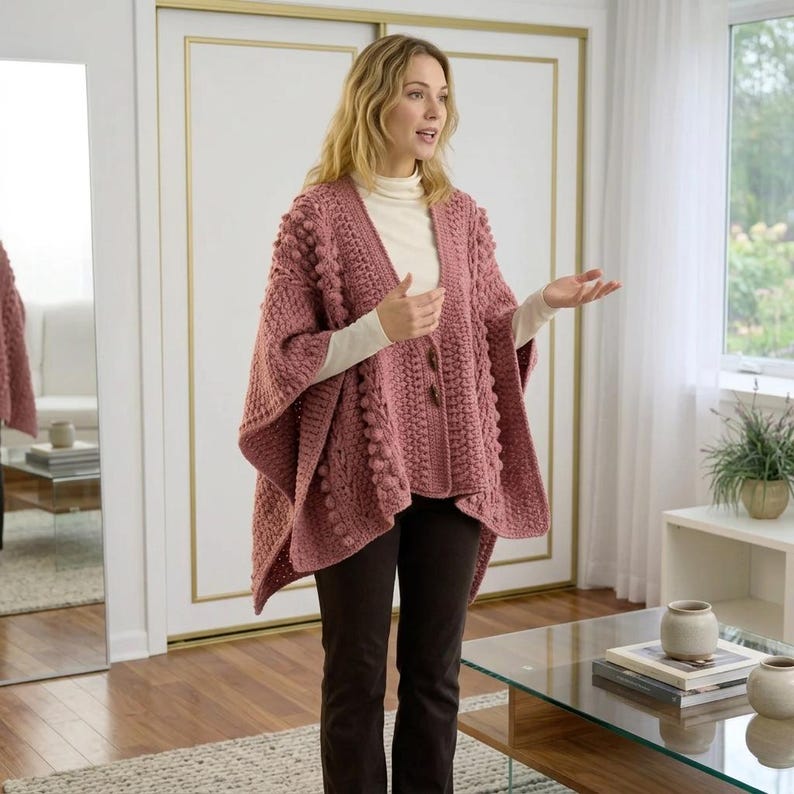 Aran Toggle Wrap Crochet Pattern PDF, Textured Shawl Pattern, Button ...