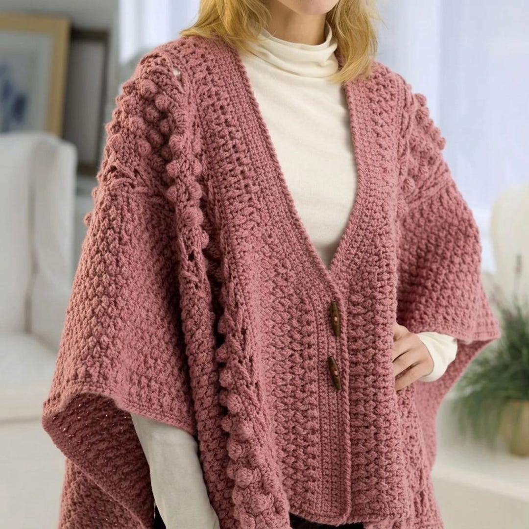 Aran Toggle Wrap Crochet Pattern PDF, Textured Shawl Pattern, Button ...