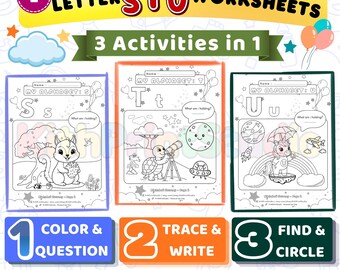 Fichas de trabajo del alfabeto STU / Actividades de aprendizaje preescolar (Descarga digital)