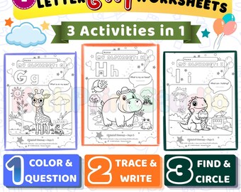 Fichas de trabajo del alfabeto GHI / Actividades de aprendizaje preescolar (Descarga digital)