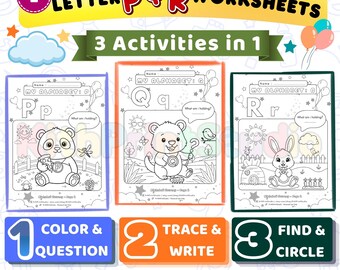 Fichas de trabajo del alfabeto PQR / Actividades de aprendizaje preescolar (Descarga digital)