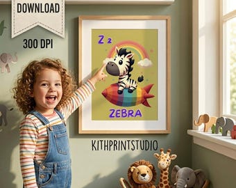 Zebra Wall Art Nursery Decor, Cute Zebra Printable, Kids Room Poster, Animal Art Digital Download, Large Wall Art, Baby Boy Girl Room Decor