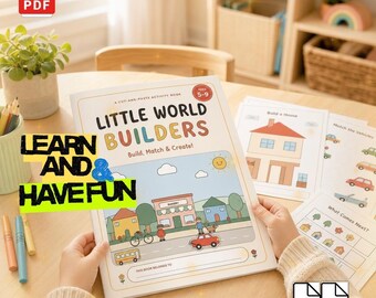 Little World Builders: Actividades de recortar y pegar para niños (cuaderno de trabajo preescolar de 30 páginas en PDF).